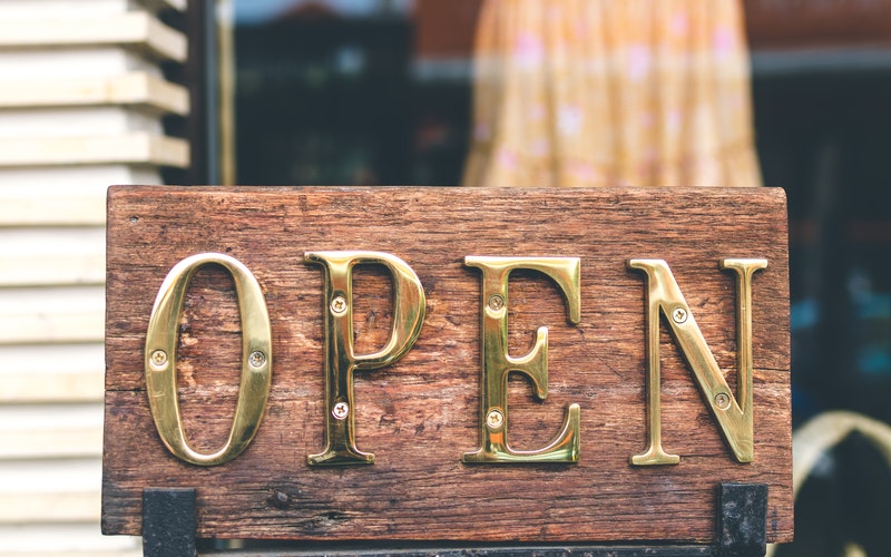 Brown wooden-framed-gold-open-printed-decorative-signage